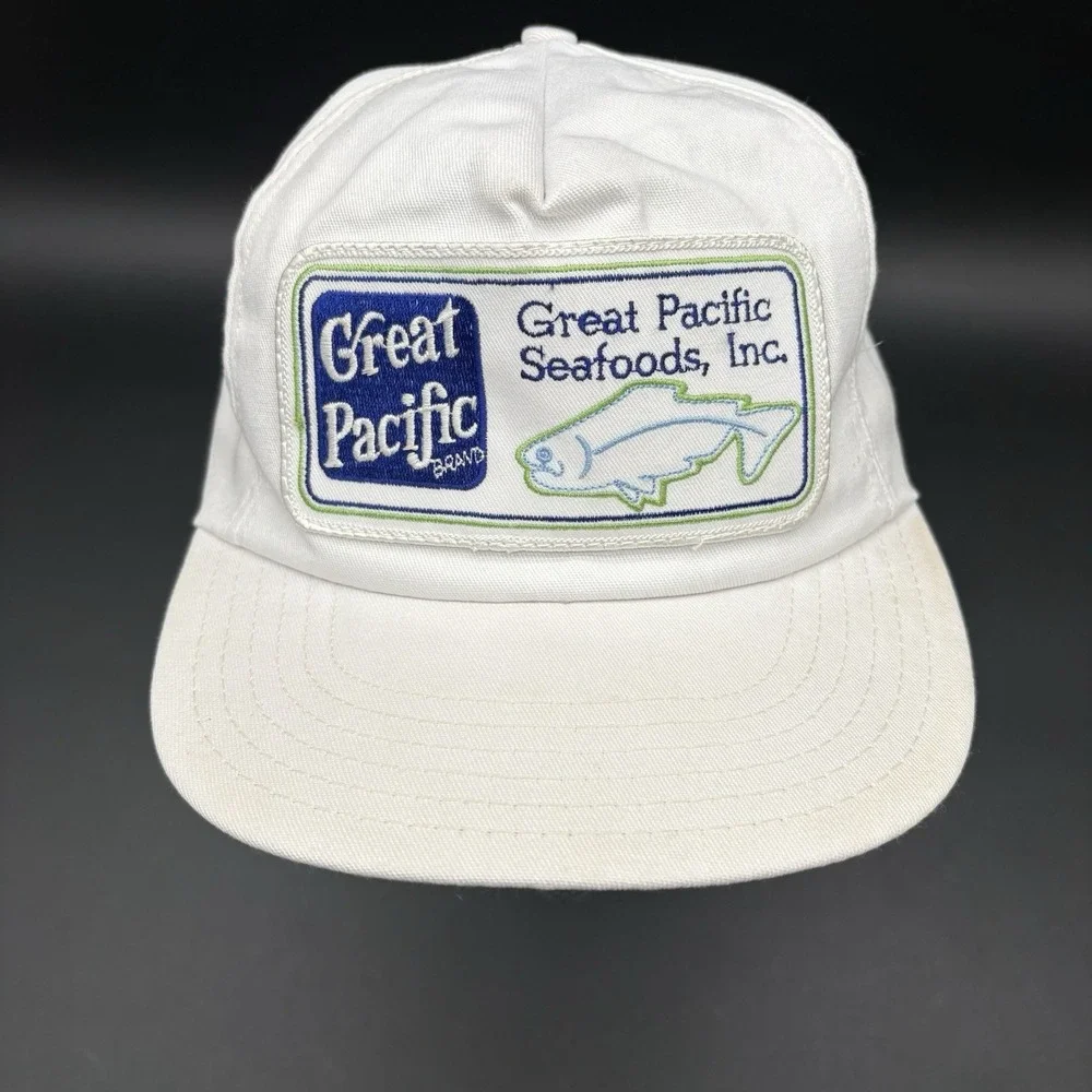 Vintage Great Pacific Seafoods Inc White Snapback Hat Patch Made in USA One Size
